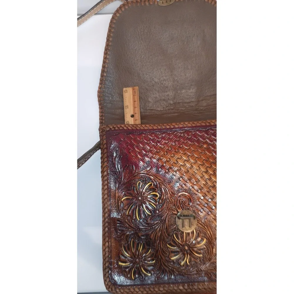 Vintage purse Leather Hand Tooled Handbag El Rincon Mexico Artesanal Boho Retro
